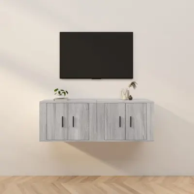 The Living Store Stenska TV omarica 2 kosa siva sonoma 57x34,5x40 cm - Stenska TV Omarica