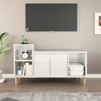 The Living Store TV omarica visok sijaj bela 100x35x55 cm inženirski les - TV Omarica