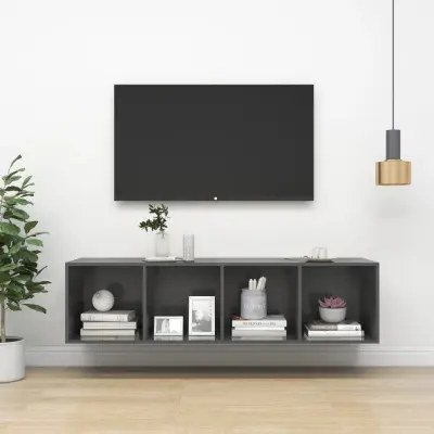 The Living Store Stenska TV omarica visok sijaj siva 37x37x142,5cm iverna plošča - TV Omarica