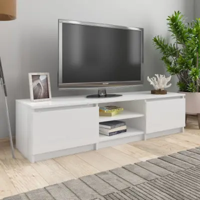 The Living Store TV omarica visok sijaj bela 140x40x35,5 cm iverna plošča - TV Omarica