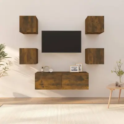 The Living Store Stenska TV omarica komplet dimljeni hrast konstruiran les - Stenska TV Omarica