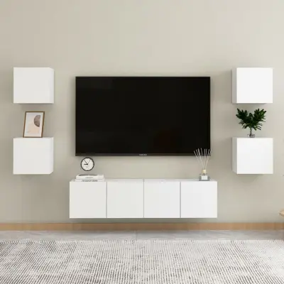 The Living Store Komplet TV omaric 6-delni bela iverna plošča - TV Omarica