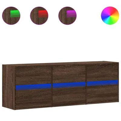 vidaXL Stenska TV omarica z LED lučkami rjavi hrast 130x31x45 cm