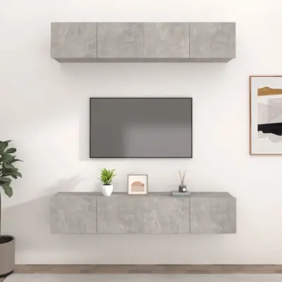 The Living Store TV omarica 4 kosi betonsko siva 80x30x30 cm inženirski les - TV Omarica
