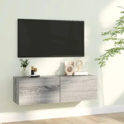 The Living Store Stenska TV omarica siva sonoma 100x30x30 cm konstruiran les - Stenska TV Omarica