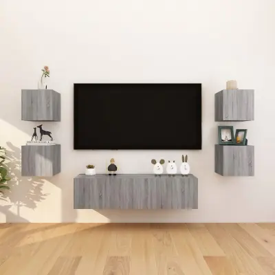 The Living Store Stenska TV omarica 8 kosov siva sonoma 30,5x30x30 cm - Stenska TV Omarica