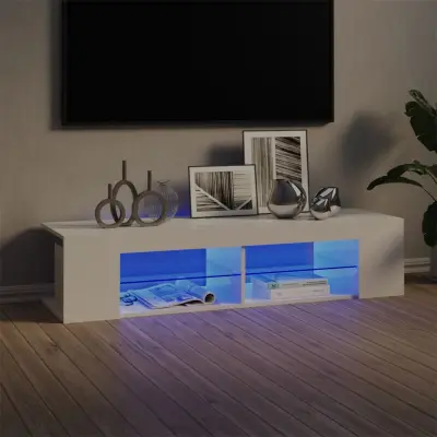 The Living Store TV omarica z LED lučkami visok sijaj bela 135x39x30 cm - TV Omarica