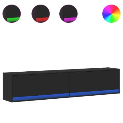 vidaXL Stenska TV omarica z LED lučkami črna 180x31x38 cm