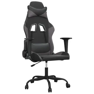 vidaXL Gaming stol črno in siva umetno usnje