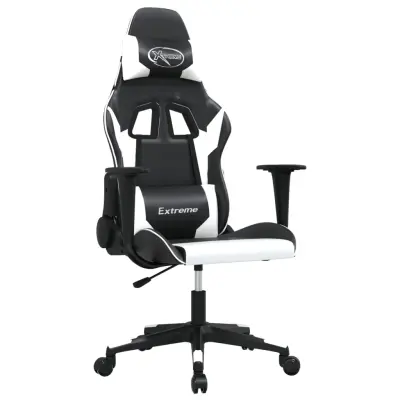 vidaXL Gaming stol črno in belo umetno usnje