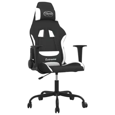 vidaXL Gaming stol črno in belo blago