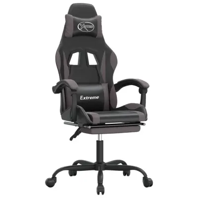 vidaXL Gaming stol z oporo za noge črno in sivo umetno usnje