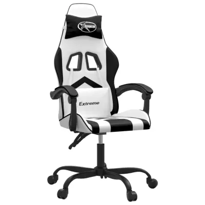vidaXL Gaming stol bela in črna umetno usnje