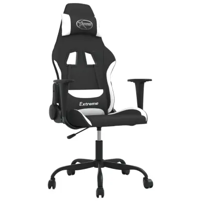 vidaXL Masažni gaming stol črno in belo blago