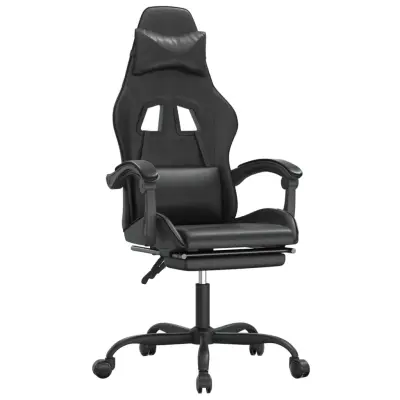 vidaXL Vrtljiv gaming stol z oporo za noge črno umetno usnje