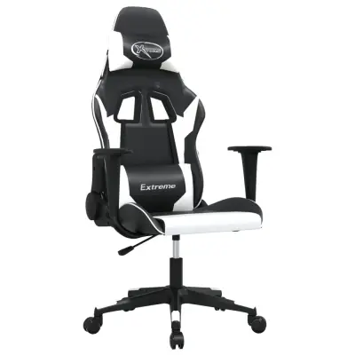 vidaXL Masažni gaming stol črno in belo umetno usnje