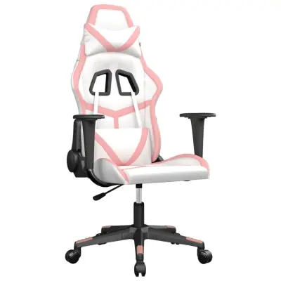 vidaXL Masažni gaming stol Bela in roza umetno usnje