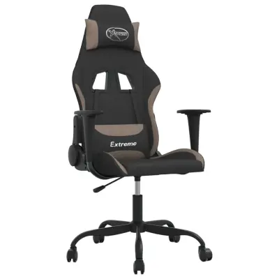 vidaXL Masažni gaming stol črno in taupe blago
