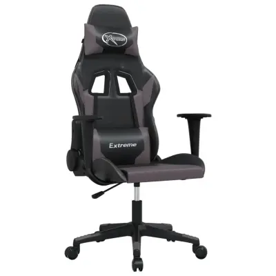 vidaXL Masažni gaming stol črno in siva umetno usnje