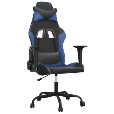 vidaXL Masažni gaming stol črno in modra umetno usnje