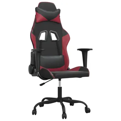 vidaXL Masažni gaming stol črno in vinsko rdeče umetno usnje