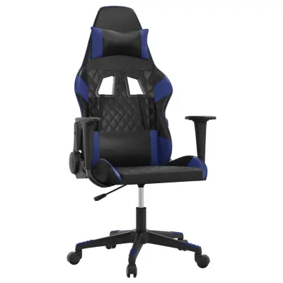 vidaXL Masažni gaming stol črno in modra umetno usnje