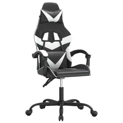 vidaXL Vrtljiv gaming stol črno in belo umetno usnje