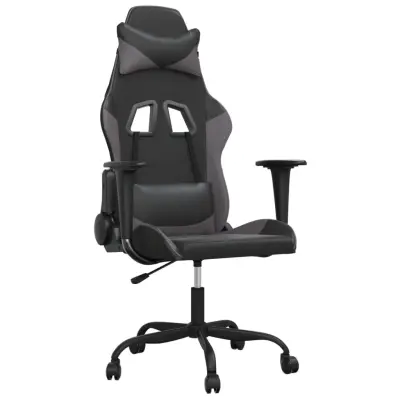 vidaXL Masažni gaming stol črno in siva umetno usnje