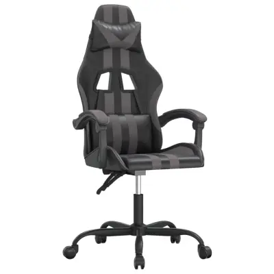 vidaXL Gaming stol črno in siva umetno usnje