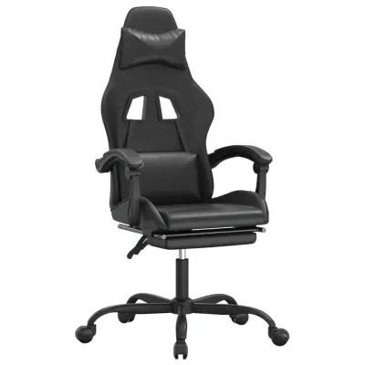 vidaXL Vrtljiv gaming stol z oporo za noge črno umetno usnje