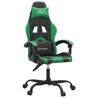 vidaXL Vrtljiv gaming stol črno in zeleno umetno usnje