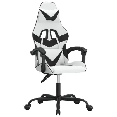 vidaXL Vrtljiv gaming stol belo in črno umetno usnje