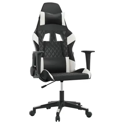 vidaXL Masažni gaming stol črno in belo umetno usnje