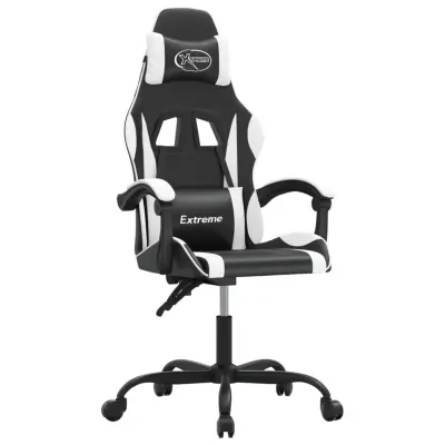 vidaXL Vrtljiv gaming stol črno in belo umetno usnje