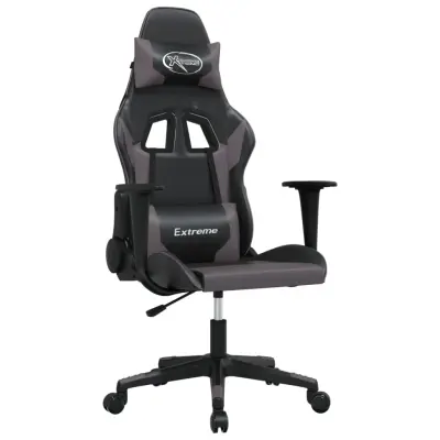 vidaXL Gaming stol črno in siva umetno usnje