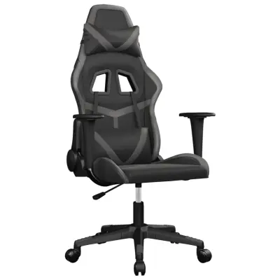 vidaXL Masažni gaming stol črno in siva umetno usnje