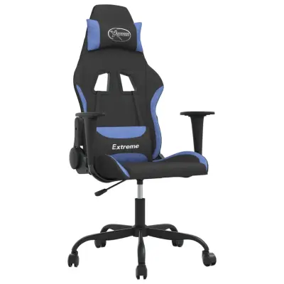 vidaXL Masažni gaming stol črno in modro blago