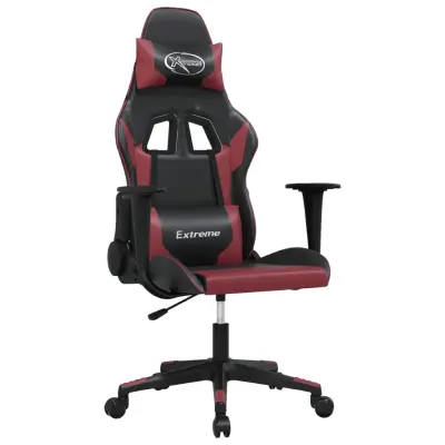 vidaXL Masažni gaming stol črno in vinsko rdeče umetno usnje