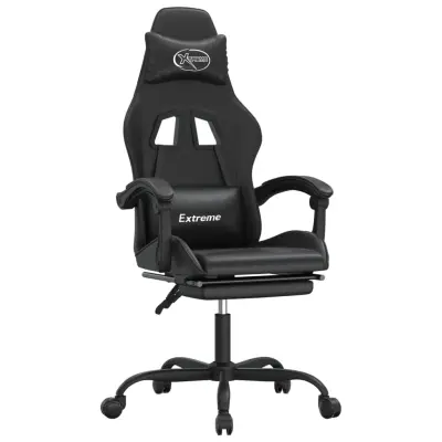 vidaXL Vrtljiv gaming stol z oporo za noge črno umetno usnje