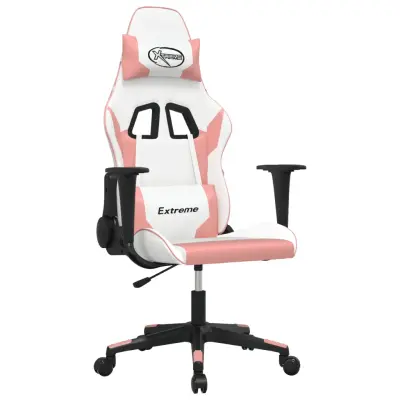 vidaXL Masažni gaming stol Bela in roza umetno usnje