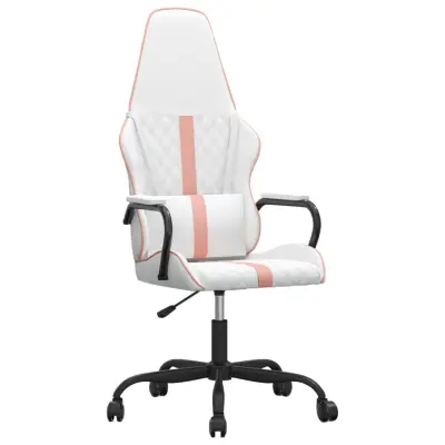 vidaXL Masažni gaming stol roza in belo umetno usnje