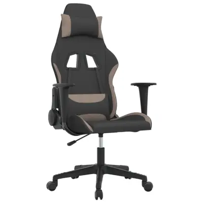vidaXL Masažni gaming stol črno in taupe blago