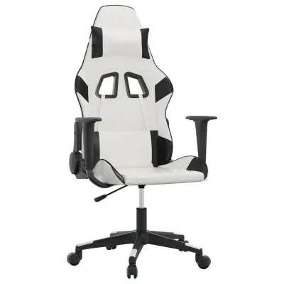 vidaXL Gaming stol bela in črna umetno usnje