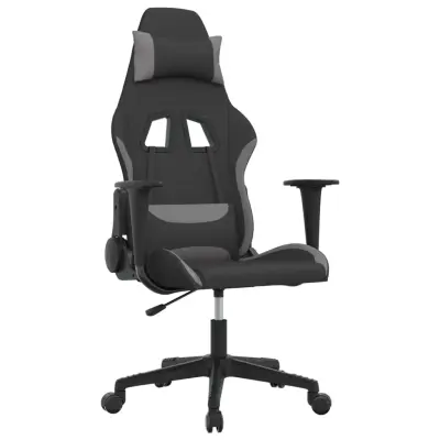 vidaXL Masažni gaming stol črno in svetlo sivo blago