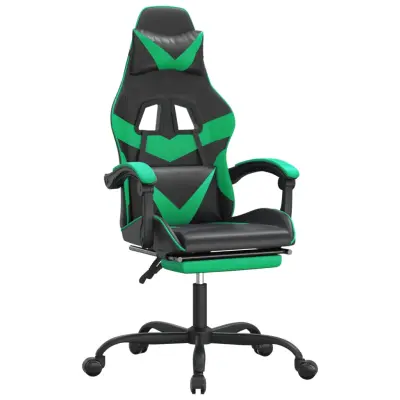 vidaXL Vrtljiv gaming stol z oporo za noge črno in zeleno um. usnje