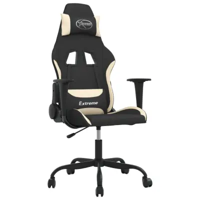 vidaXL Masažni gaming stol črno in krem blago