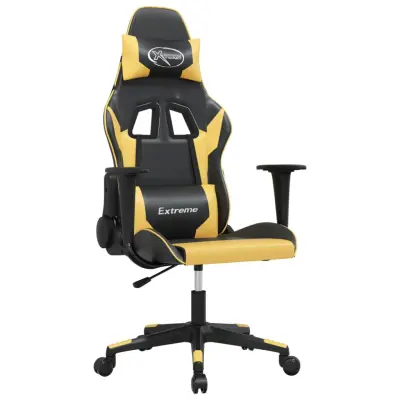 vidaXL Masažni gaming stol črno in zlato umetno usnje