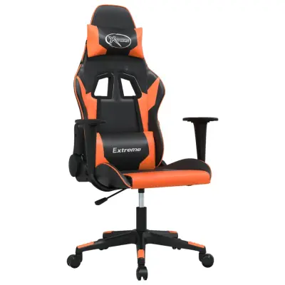 vidaXL Masažni gaming stol črno in oranžno umetno usnje
