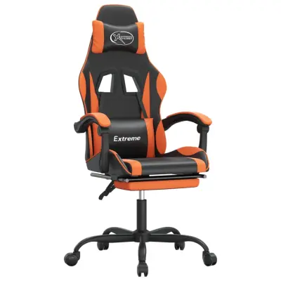 vidaXL Vrtljiv gaming stol z oporo za noge črno in oranžno um. usnje
