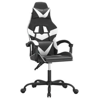 vidaXL Gaming stol črno in belo umetno usnje